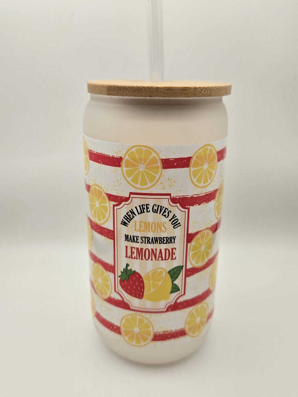 Strawberry Lemonade Drink Tumbler with Bamboo Lid 16oz